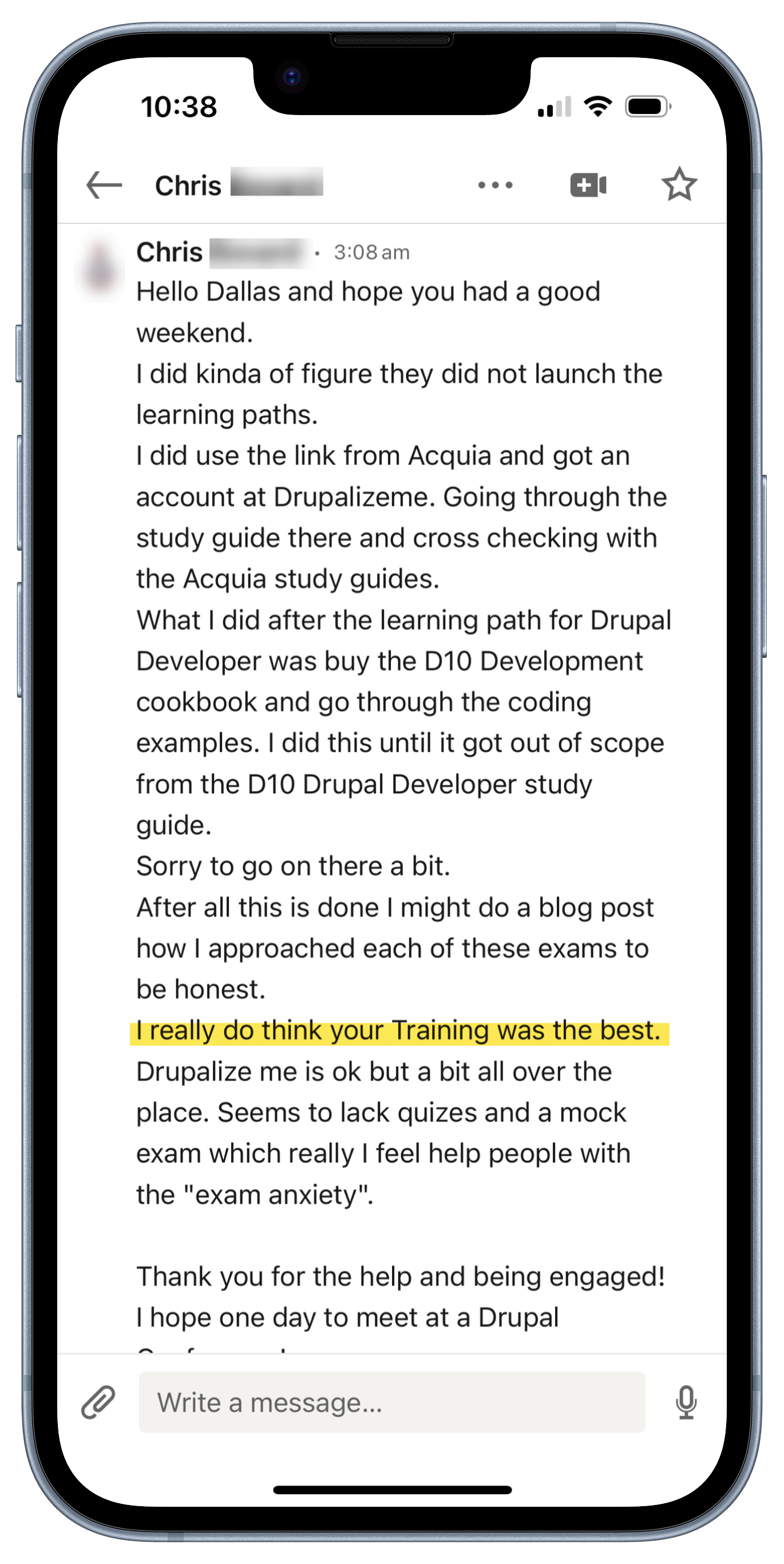 I really do think your training was the best.