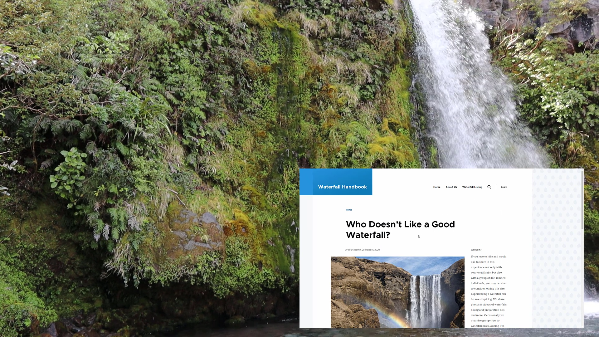 Waterfall with an overlay of the site to be built in the course.